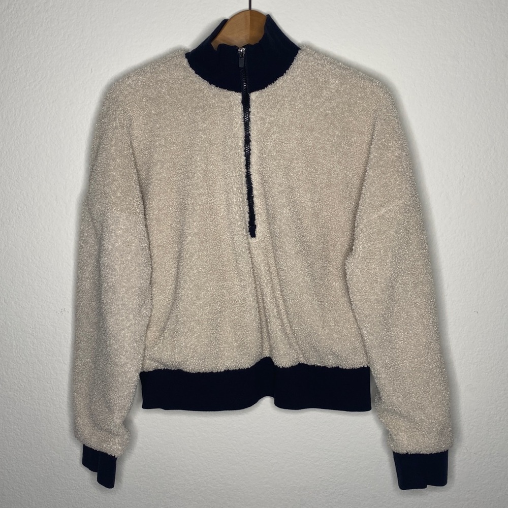 Cream & Black Teddy Bear Pullover Sweater w Zipper